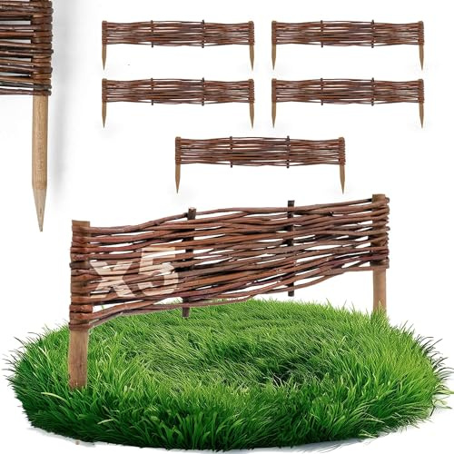 5 x BOGATECO Beeteinfassung aus Weide | 60 cm Lang & 10 cm Hoch | Holz-Zaun Rasenkante | Weiden-Zaun Steckzaun Perfekt für den Garten als Weg-Abgrenzung | Beetumrandungen | Dekorative Zäune