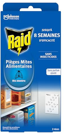 Raid Piège Mites Alimentaires - Piège Anti-Mites - Sans Insecticides - Jusqu'à 8 Semaines d'Efficacité - 2 Pièges