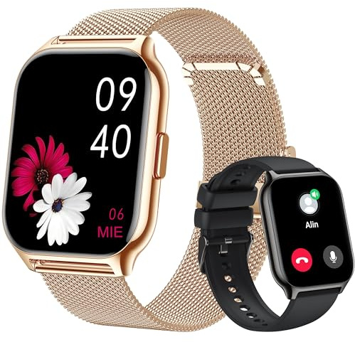 Popglory Smart Watch for Women Men Answer/Make Calls,Smartwatch 2 Straps & Split Screen, 100+ Sports Fitness Watch with Blood Pressure/Oxygen/Heart Rate Monitor for iOS and Android