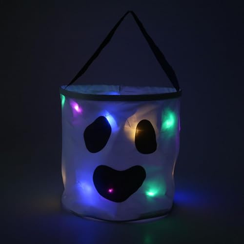 Secchio luminoso per caramelle di Halloween, sacchetto luminoso per caramelle di Halloween, secchio per snack, borsa dolce o aspro, borsa per Halloween, versatile e riutilizzabile