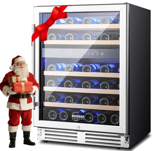 BODEGA 24 inch Wine Cooler, 46 Bottle, Under Counter Wine Cooler 24'' with Adjustable Shelves, Built-in Wine Refrigerators Free standing, Energy Efficient, Dual Zone Wine Fridge for Home Bar Office.