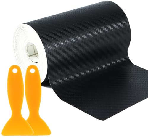 YiliYa Fibra di Carbonio per Auto, 10 cm x 10 m Pellicola Carbonio Adesiva, Protezione Bordi Auto Universale con Raschietti in Plastica per la Maggior Parte delle Auto Come SUV e Berline (Nero)