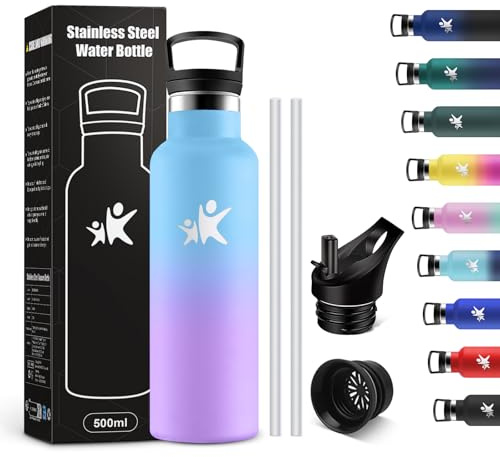 KollyKolla Thermos Flask, 500 ml, Suitable for Carbonated Drinks, Leak-Proof Water Bottle with Straw, BPA-Free, Insulated Flask, Double-Walled, Water Bottle for School, Camping, Travel