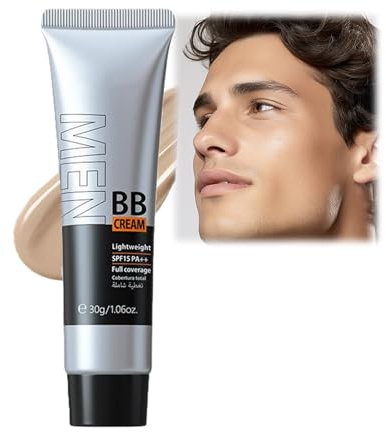 Men's BB Cream Foundation, Tinted Moisturiser BB Cream SPF15, Concealer & Colour Corrector for Blemishes, Full Coverage Face Moisturiser to Balance Skin Tone & Daily Use