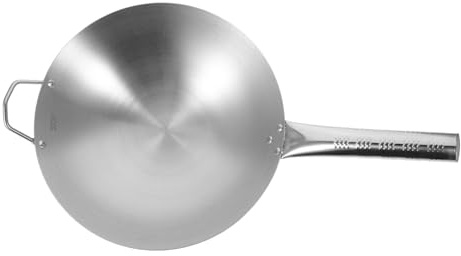 POPETPOP Wok Inoxidable con Antiadherente para Cocinas de Gas Inducción Sartén para Freír Carne y Verduras Utensilio de Cocina Ligero y de Limpiar