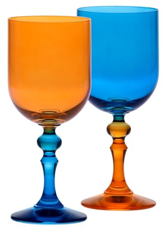 Krosno – Farbige Gläser für Rot- und Weißwein, Mocktails, Wasser – 2 x 300 ml – Kollektion Bubble – Orange-Blau – Bleifreikristall – Handbemalt