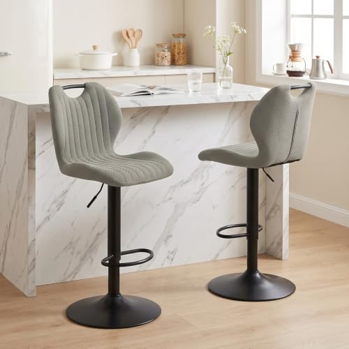 WAFTING Barhocker, Höhenverstellbar 360° Drehbar, Gepolsterter Barstuhl und Küchenhocker aus Stoff mit Rückenlehne und Fußstütze, für Küche, Theke, Esszimmer, Bar