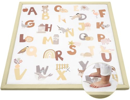 Alfombra Colchoneta Bebe Suelo Acolchada, 127x127x3cm Tapete Actividades de Juegos Plegable para Bebe Niños Infantiles, Superficie de franela Suave con Base Antideslizante - Alfabeto