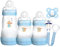 MAM Welcome to The World Set | Baby Gift Set with 3X Feeding Bottles, 0-2 Month Soother and MAM Dummy Clip | Baby Accessories for Newborn | Blue (Various Designs)
