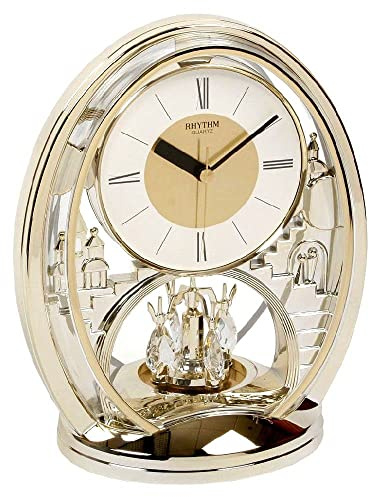 Rhythm Horloge de cheminée ovale contemporain Twist pendule de couleur Doré