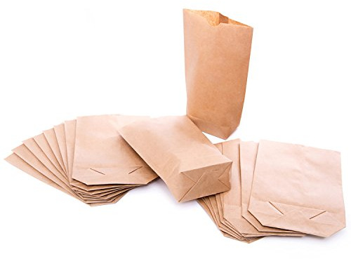 Bolsas de papel marrón con base cruzada, 100 unidades: bolsa kraft pequeña sin asas para regalos, sobres para dulces, snacks, embalaje para llenar, 14 x 22 x 5,6 cm
