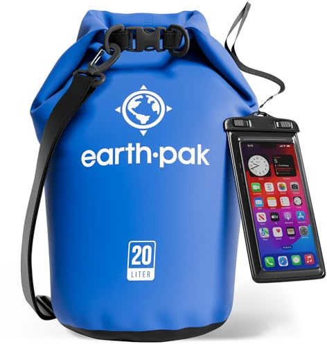 Wasserdichter Packsack 20L - Dry Bag Rolltop Tasche für Kajak und Boot | Wasserdichter Rolltop Dry Bag 20L in Blau aus robustem 500D PVC mit IPX8-Handyhülle für Kajak und Boot