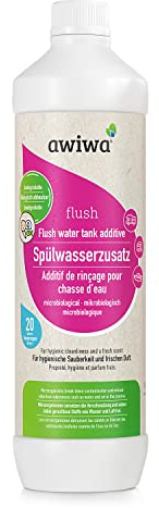 awiwa flush Camping Toiletten Zusatz für Spülwassertank (1,0l) - mikrobiologischer Spülwasserzusatz Campingtoilette – hochwirksames Konzentrat für hygienische Sauberkeit & anhaltenden Duft