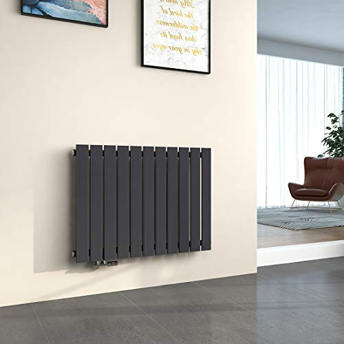 EMKE Heizkörper Horizontal 630x850 mm, Design Flachheizkörper mit Seitenanschluss, Einlagig Anthrazit Paneelheizkörper Wandheizkörper für Bad, Schlafzimmer & Wohnzimmer, 603W