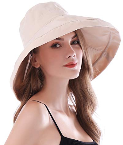 Aideer damer 2 i 1 extra bred brätte sommarhatt vikbar Floppy solhattar flexibel avtagbar fiskarhatt UV-skydd strandhatt Flora trädgårdshatt sommar stor hatt UPF 50 (brättlängd 18 cm), Beige, one size