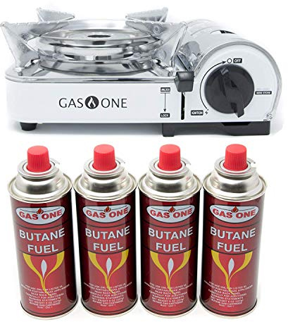 Gas One GS-800 - Camp Butane Stove with 4 Butane Fuel Cartridge Bundle
