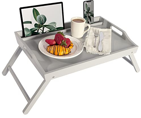 ROSSIE HOME Extra großes Betttablett aus Holz, Knietablett, Knietablett mit Handyhalterung, passend für Laptops bis zu 43,8 cm (17,3 Zoll) und die meisten Tablets, beruhigendes Grau, Stil Nr. 78105
