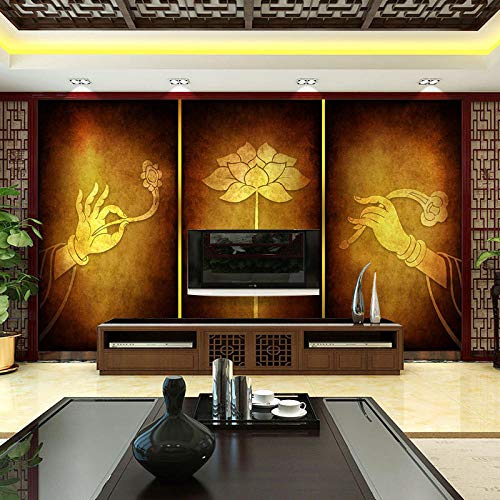 Bergamotto Lotus Wallpaper Thailandia Thai Salone di bellezza Tempio buddista Murale Decorazione in stile sud- Carta da parati fotomurali poster murale Soggiorno camera letto minimalista-350cm×256cm