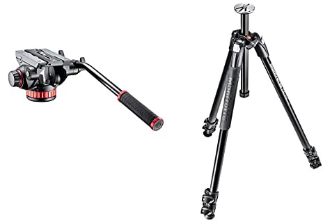 Manfrotto Rotule Video pour Trépied avec Base Plate et Levier Fixe, pour Stabilisateur Téléphone, Support Smartphone, Bras Magique, Vlog & MT290XTA3 Trépied pour Appareil Photo Noir