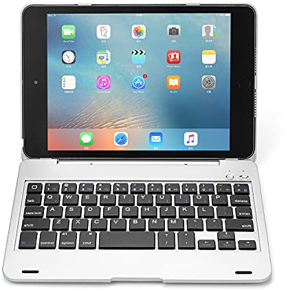 QYiD Funda con Teclado para iPad Mini 5/ Mini 4, Carcasa Protectora Inteligente con Teclado inalámbrico Bluetooth, Funda Ultrafina para iPad iPad Mini 5 2019(5th Gen)/ iPad Mini 4 2015, Plata