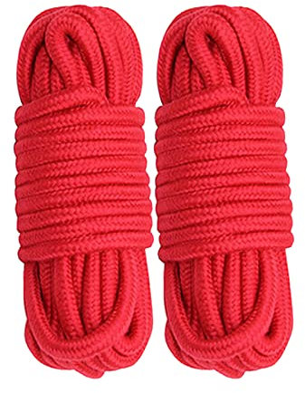 Cosymate Soft Cotton Rope Binding Rope All Purpose Thick Cotton Twisted Knot Tying Rope, 8mm Diameter, 5m Long, Pack of 2, Red