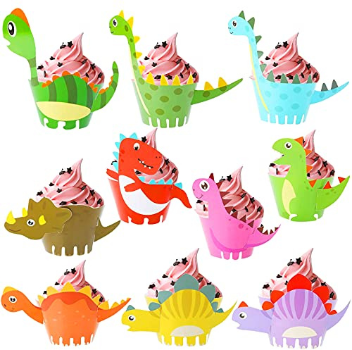 LUKIUP Dinosaurier Cupcake Wrapper, 20 Stücke Dino Muffinförmchen,Dino Kuchen Cupcake Dekoration, für Kinder Party Jungen Mädchen Geburtstag Deko Muffin Backen Kuchenaufsätze