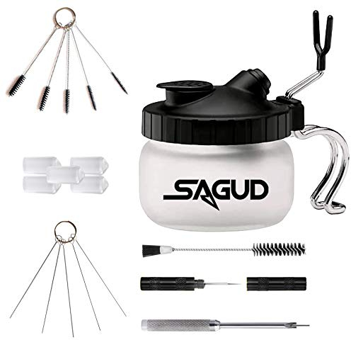 SAGUD Airbrush Clean Kit Cleaning Pot with Glass Cleaning Pot Holder, Air brush Cleaning kit for Spray Gun Washing