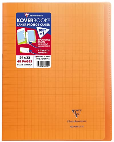 Clairefontaine 984409C - Packung mit 10 Heften Koverbook, DIN A4+, 24 x 32 cm, 24 Blatt, französische Lineatur, 90 g, Orange Transparent, 1 Pack