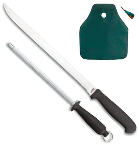 CUPERINOX Cuchillo Jamonero + Chaira + Funda Cubre Jamón | Jamonero 240mm acero inoxidable| Afilador Chaira | Funda cubre jamón