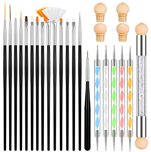 21 Stück Nagel Pinsel Set, Nail Art Pinsel, Professionell Acryl Nagel Kunst Pinsel, Punktierungs Werkzeug und Schwamm Pinsel für Gelnägel Nageldesign Nail Art
