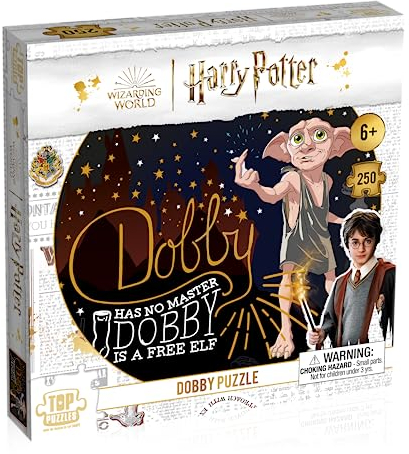 Winning Moves Harry Potter Dobby 250 Piece Jigsaw Puzzle Game English Edition, Dobby is pictures with a selection of quotes including Dobby is a free elf, gift and toy for Ages 6 plus