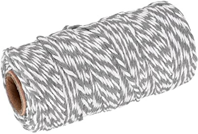 sourcing map Cuerda de embalaje de cuerda de algodón de 100 m, cuerda gris y blanca para envolver regalos, cordel de Navidad