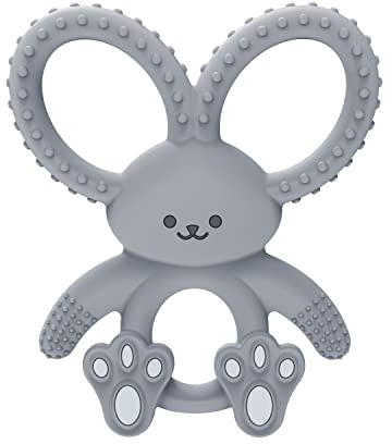 Dr. Brown's Flexees Teether, Gray Bunny, Soft 100% Silicone Baby Teether, BPA Free, 3m+, 1 Pack
