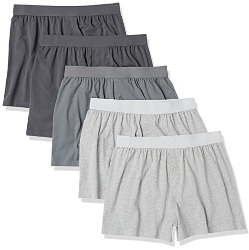 Amazon Essentials Men's Cotton Jersey Boxer Short, Pack of 5, Grey Heather, Charcoal Mix, 3X-Large