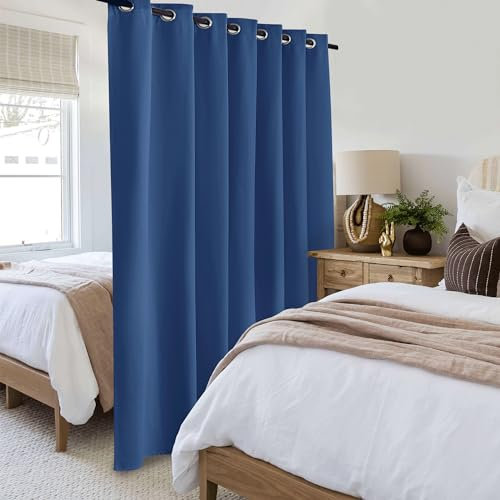 Beauoop 100% Blackout Curtains 96 Inches Long for Patio Sliding Door Blue Solid Extra Wide Room Darkening Thermal Insulated Room Divider Soundproof Grommet Window Treatment Drapes,100x96 Set of 1