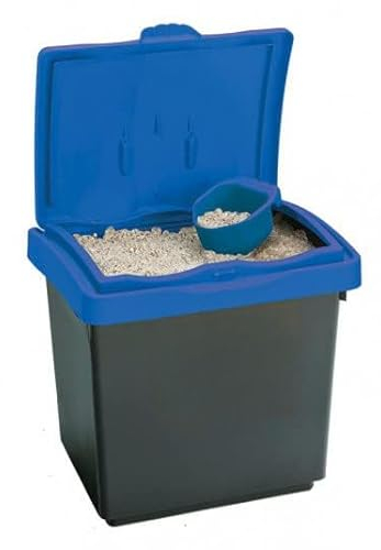 Chabrias Ltd Dry Winter Salt Storage Bin – Plastic Box Container with Blue Scoop & Lid – Weatherproof Grit, Rock Salt & De-Icer Storage (30 Litre)