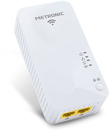 Metronic 495468 Prise CPL Wi-FI 600 MB/s avec 2 Ports Fast Ethernet 100 MB/s - Blanc