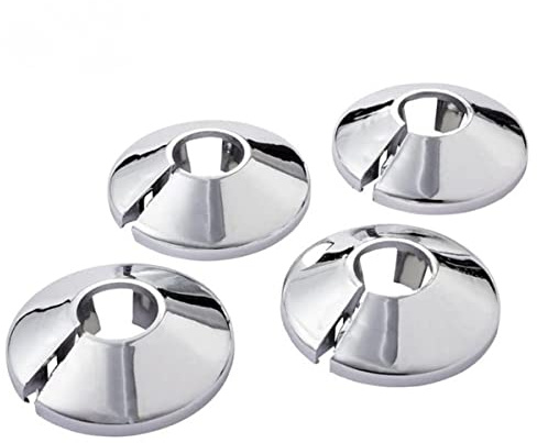 SPORTARC 4 Stück 15 mm verchromte silberfarbene galvanisierte Heizkörperrohrmanschetten, schwarze Rohrmanschetten, dekorative Heizkörperrohrabdeckung für Wandrohr-Dekoration