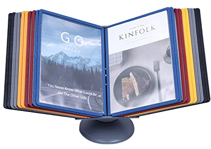 PROPFE An der Wand montiertes Referenz- und Schreibtisch-Display-System, A4-Flip-Flie-Halter mit 20 Taschen, doppelseitig, Letter-Size