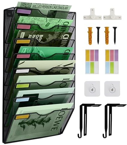 IOUGDSEC Hängeregistratur-Organizer mit 8 Ebenen, vertikaler Wandordner, Organizer, Wandordner, Halter für Büro, Schule, Zuhause, Namensschild-Haken-Set im Lieferumfang enthalten