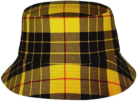 JAYWIS Fischerhut mit Hundepfotenabdruck, Unisex, für Sommer, Reisen, kurze Krempe, für Männer, Frauen, Teenager, Gelb Grau Schwarz kariert, Einheitsgröße
