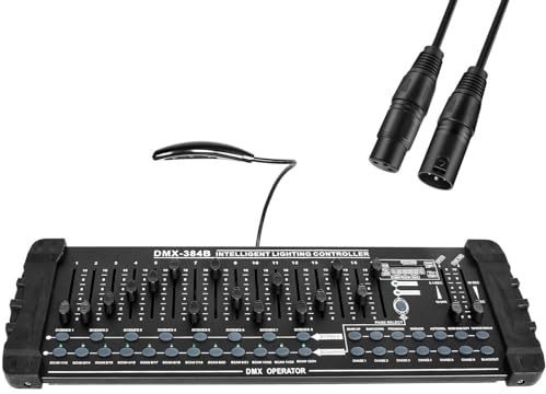 DMX Controller, 384 Kanal Nebel DMX Beleuchtung MIDI Steuerung mit DMX Kabel, Lichtmischpult, DMX Konsole für DJ Lichter, Party Lichtshows, Disco, Pub, Nachtclub, Bars und Moving Heads