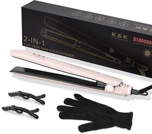 K&K 2 in 1 Glätteisen Locken und Glätten, 20s Schnellaufheizung, Titanplatten Ionen Haarglätter für einen glatten Stil, 3D-Schwebepanel verhindert Haarziehen, mit LED-Display, 130°C-230°C (Rosa)