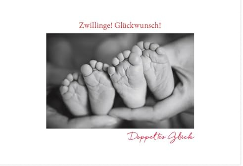 Gutsch Verlag Geburtskarte Zwillinge - Glückwünsche zur Geburt von Geschwistern, Babyfüße Design - mit Umschlag