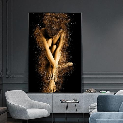 CHAOJIART Leinwanddrucke, goldenes Pulver, nackte Frau, Gemälde, sexy Poster, Mosaik, Wandkunst, moderne Bilder für Wohnzimmerdekoration, 60 x 90 cm, rahmenlos