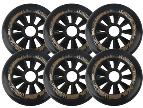 HEFAM 6er-Pack Rollschuhräder für drinnen und draußen, 90 mm/100 mm/110 mm, Inlineskate-Räder, 85A, Rollschuhrad, Skate-Bremsrad,Schwarz,110mm
