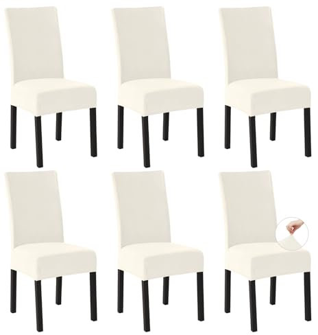 Easy-Going Stretch Stuhlhussen 6er Set, Fleece Stuhlbezüge für Esszimmerstühle Schwingstühle Küchenstühle, Moderne Stuhl Überzüge Sitzbezüge, Abnehmbare Waschbare Chair Covers, Elfenbein