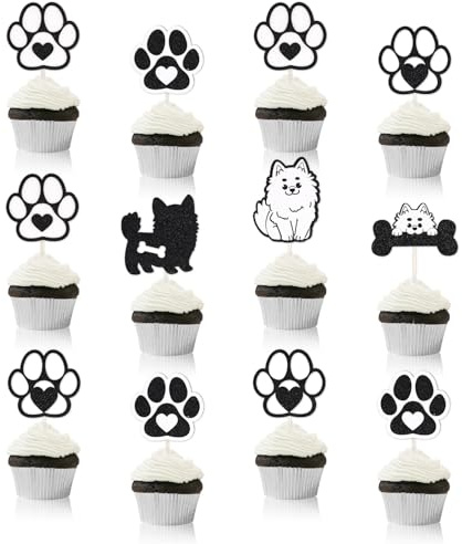12st Cupcake Topper mit Hundepfoten, Glitzer Cupcake Topper mit Welpenmotiv Mini Pfote Cupcake Picker Cupcake Dekorationen für Babyparty Geburtstag Jungen Mädchen Kuchen Dessertzubehör