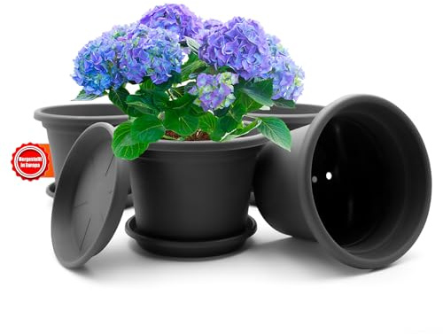 BigDean 4X Blumentopf mit Untersetzer rund ø 30 cm Anthrazit wetterfest | wetterfester Pflanzkübel Made in Europe
