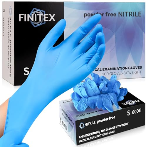 FINITEX Blue Nitrile Disposable Gloves, 3.5mil, S, 100pcs, Powder-Free & Latex-Free Food Grade Medical Exam Cleaning Tattoo Nitrile Gloves